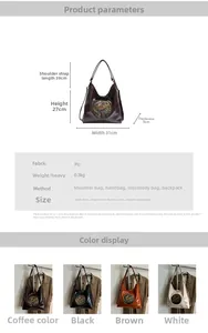 Detailed dimension guide and specifications for the retro embroidered PU tote backpack