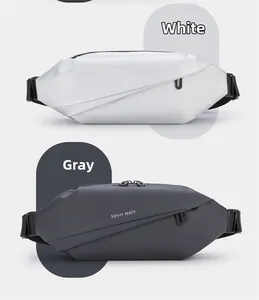 Detail view of white and gray waterproof sports chest bags with adjustable nylon straps