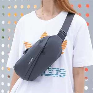 Minimalist grey chest bag for men with Sport male print and adjustable strap for casual use