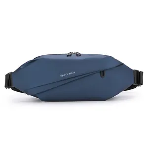 Dark blue waterproof crossbody sports bag with white Sport male logo on white background