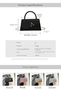Detailed size chart for the elegant V-shaped handbag with rhinestone finish and dimensions