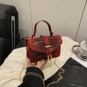 Vintage Snake Skin Mini Crossbody Bag For Women Trendy Fashion PU Leather Small Square Handbag With Gold Chain Strap