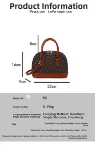 Detaillierte Größenparameter und Maße der Muschel-Handtasche mit geometrischem Muster