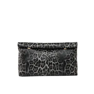 Leopard print commute handbag with golden buckle details on a clean white background