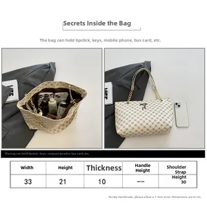 Guía de tallas detallada para bolso tote grande con dimensiones y visual de carga