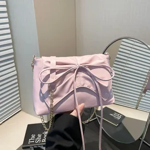 Bolso Bandolera de Moda para Mujer con Lazo Cuero PU Bolso de Hombro Plisado con Cadena de Metal Dorado Casual Uso Diario