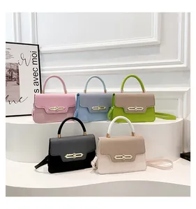 Multi-color collection of contrast leather crossbody bags with gold metal clasps