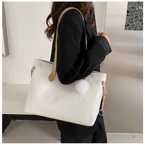 Détail du cabas blanc gaufré avec motifs de dessins animés 3D et breloque pompon en peluche