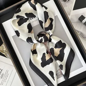 Leopard Print Satin Square Scarf For Women Vintage Elegant Animal Pattern Neck Scarf Fashion Headscarf Bag Accessories