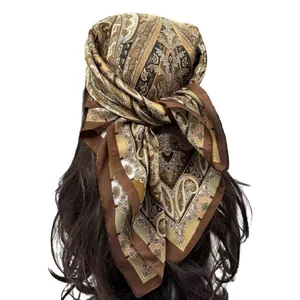 Bohemian Paisley Print Polyester Satin Square Scarf For Women Vintage Elegant Hair Wrap Headband Handbag Accessory Neck Scarf