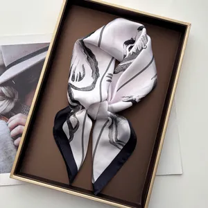 Women Elegant Starfish Shell Print Satin Square Scarf Marine Theme Silk Like Neckerchief Fashion Headscarf Shawl