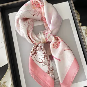 Elegant Floral Print Satin Square Scarf For Women Retro French Style Silk Like Headscarf Neck Scarf Hair Wrap Accessories