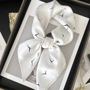 Elegant Minimalist Flying Bird Print Satin Square Scarf For Women Lightweight Silk Feel Neck Decorative Head Scarf Foulard