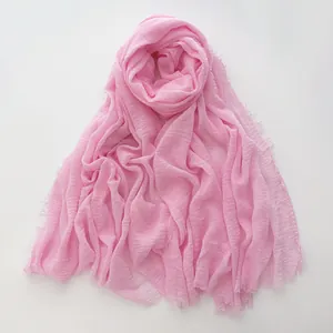Women Solid Color Wrinkled Scarf Long Lightweight Pleated Shawl With Frayed Edge Versatile Fashion Accessory For Daily Wear