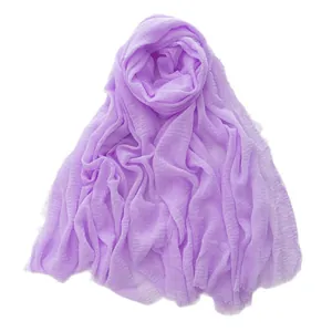 Light purple linen cotton scarf for women with natural wrinkled texture and soft draping