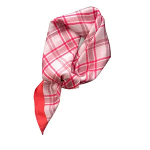 Elegant plaid pattern silk-like square scarf for women in red and pink grid design