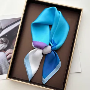 Classic color-block square silk scarf presented in a luxury gold gift box for women