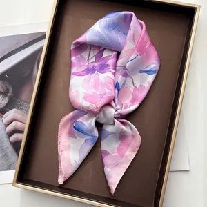 French style floral watercolor silk scarf with pink peony print on elegant metal tray