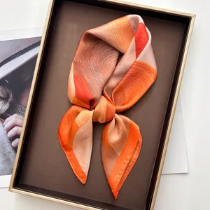 Elegant Abstract Mountain River Print Satin Square Scarf For Women Silky Neck Scarf Headscarf Shawl Fashion Accessory