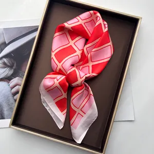 Eleganter Satin Quadratischer Schal Geometrisches Karomuster Bedruckt Weich Mode Halstuch Haarwickel Für Damen Herren Alltag