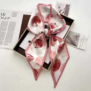 Elegante Sciarpa in Raso con Stampa a Melograno per Donna Rosa Bianco Poliestere Sciarpa Sottile Fascia per Capelli Sciarpa Lunga