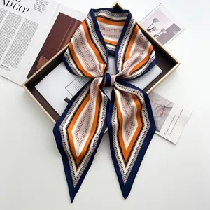 Französischer Stil Gestreifter Geometrischer Druck Schmaler Satinschal Für Damen Polyester Twilly Stirnband Taschenzubehör