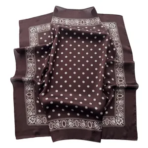 Deep brown paisley print silk square scarf with vintage bohemian floral pattern