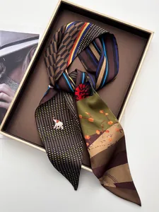 Silky satin scarf with colorful stripes and elephant detail in elegant gift box