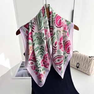 Carré de Soie Satin Imprimé Floral Paisley Vintage pour Femme Foulard de Cou Soyeux Bandana Cheveux Doux Hijab Châle de Mode