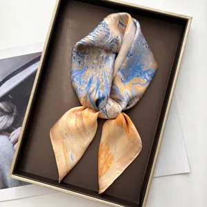 Impressionist Oil Painting Print Satin Square Scarf For Women Abstract Floral Silk-Like Neck Head Scarf Decorative Shawl Wrap