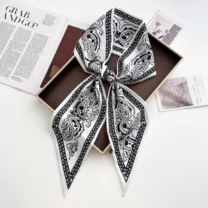 Damen Vintage Paisley Print Satin Twilly Schal Elegant Haarband Halstuch Taillenschal Vielseitig Seidiges Gefühl Modeaccessoires