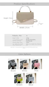 Detailed size specifications and color options for the minimalist faux leather handbag