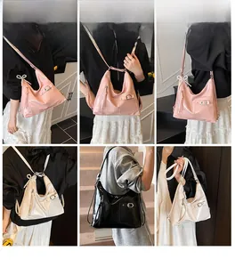 Collage of chic PU leather crossbody bags in pink, beige and black for versatile styling