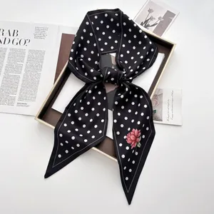 Damen Vintage Gepunkteter Floral Satin Schal Elegant Seidenähnlich Schmal Haarband Halsband Tasche Griffwickel