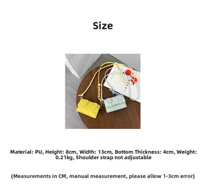 Detailed size chart for mini PU leather crossbody bag showing dimensions and specifications