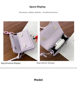 Detail showing lavender mini Cambridge bag interior and stylish thick chain decoration