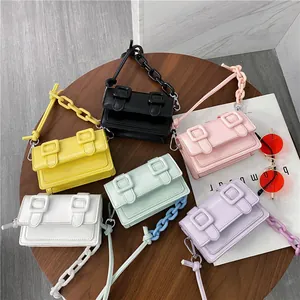 Women Mini PU Leather Cambridge Bag Chunky Acrylic Chain Crossbody Shoulder Bag Small Square Bag Double Buckle Fashion Purse