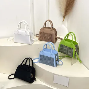 Retro large capacity handbag in five colors with vintage stitching and shoulder strap