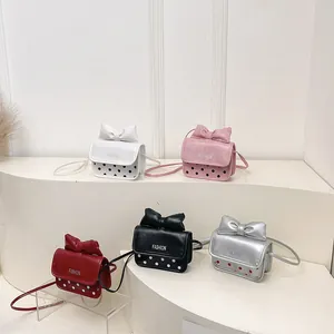 Sweet Kids Mini Bow Square Bag Polka Dot PU Leather Crossbody Bag For Girls Cute Fashion Print Small Shoulder Bag