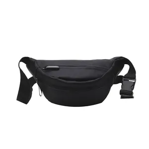 Minimalist black waterproof waist bag with reflective zipper on white background