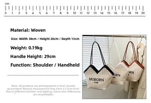 Specifiche dettagliate sulle dimensioni della borsa tote tessuta con misure 38x28x13cm