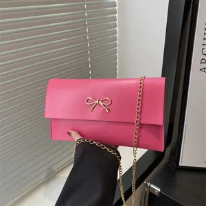 Damen Mode Schleife Umschlag Clutch Tasche Einfach PU Leder Kette Schulter Crossbody Quadratisch Kleine Tasche Für Party Alltag