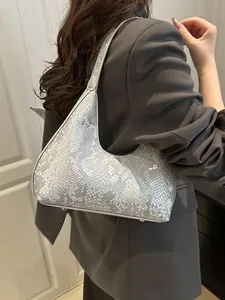 Women's Vintage Snakeskin Pattern Hobo Bag Minimalist Underarm Shoulder Bag Synthetic Leather Python Texture Fashion Commuter Handbag