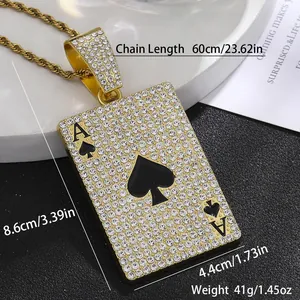 Macro view of Ace of Spades hip hop pendant with sparkling rhinestones and twisted chain