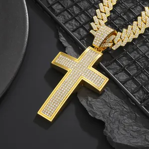 Hip Hop Iced Out Σταυρός Μενταγιόν Κολιέ Ανδρικό Κράμα Ψευδαργύρου Στρας Αλυσίδα Σχοινί Cuban Link Street Κοσμήματα