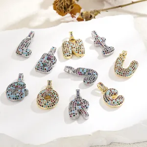 Colorful zircon micro-paved 26 English letter pendants with gold and silver metal bases