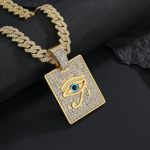 Collier Pendentif Œil d'Horus Hip Hop Iced Out Alliage De Zinc Strass Or Argent Chaîne Cubaine Corde Bijoux De Rue Pour Hommes