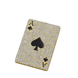 Iced out gold Ace of Spades poker pendant necklace with cubic zirconia for hip hop style