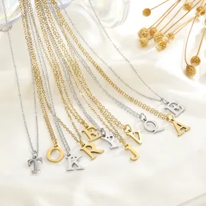 Titanium steel initial letter pendant necklace set for women in gold and silver finish