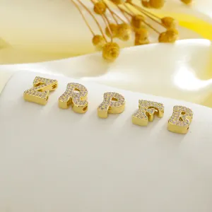 Zirconia studded gold plated alphabet charms Z R P F B for DIY jewelry making